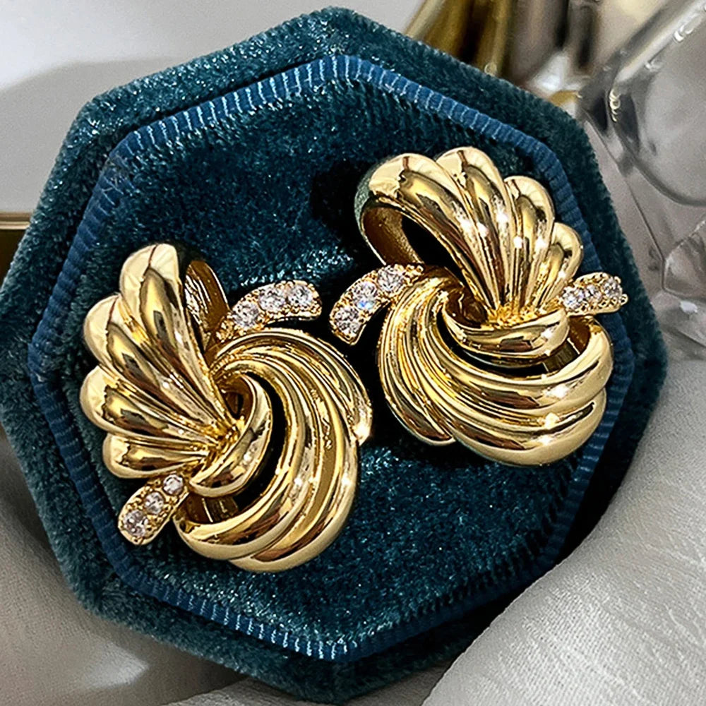 Huitan Vintage Gold Geometric Stud Earrings for Women