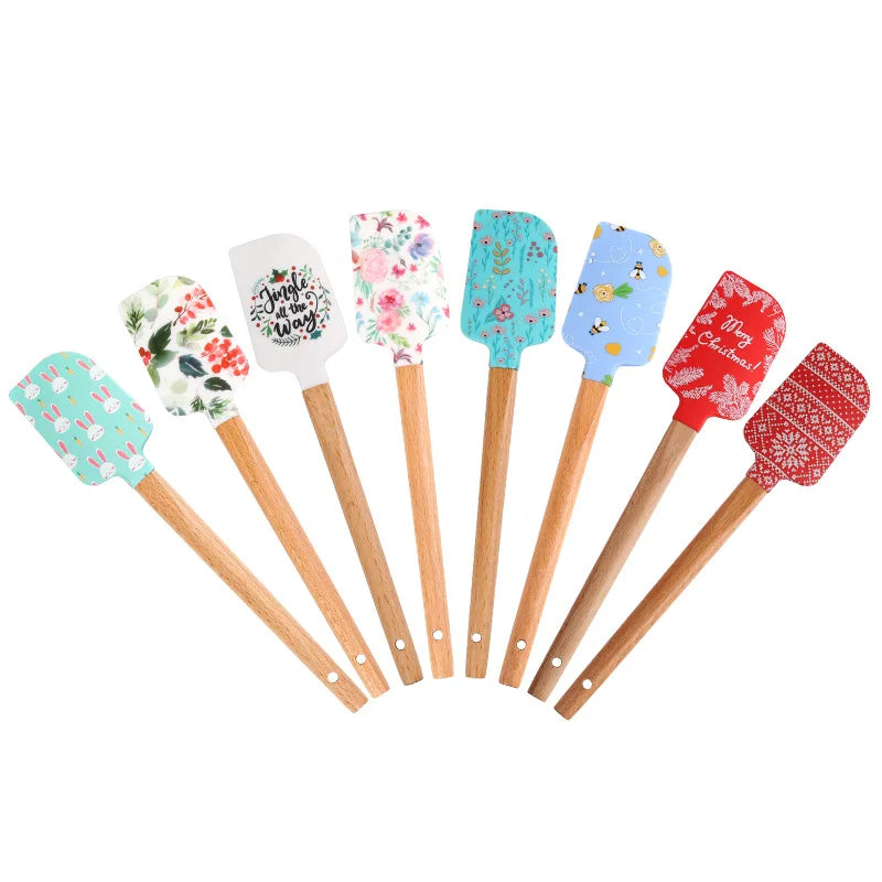 Cream Spatula Silicone Scraper Wooden Handle Bakingtools Cake