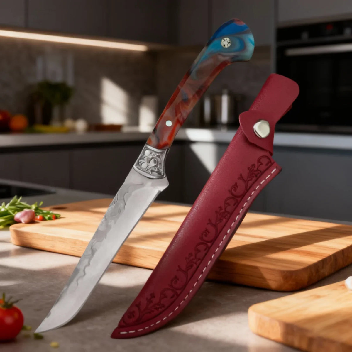 Hand-Forged Stainless Steel Boning Knife with Sheath