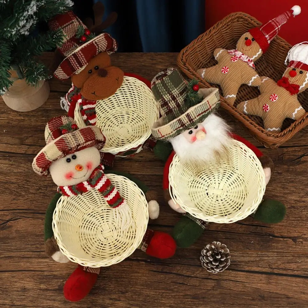 Christmas Candy Basket with Santa & Snowman Doll | Festive Bowl