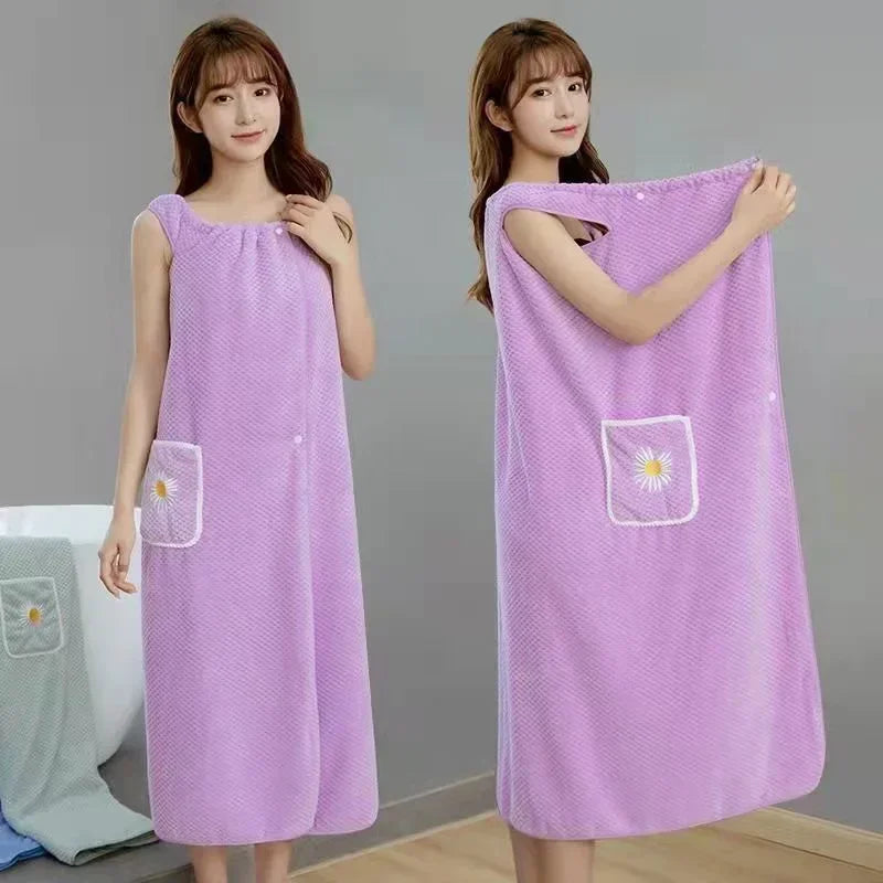 Women's Wearable Bath Towel Wrap | Quick-Dry Combed Cotton