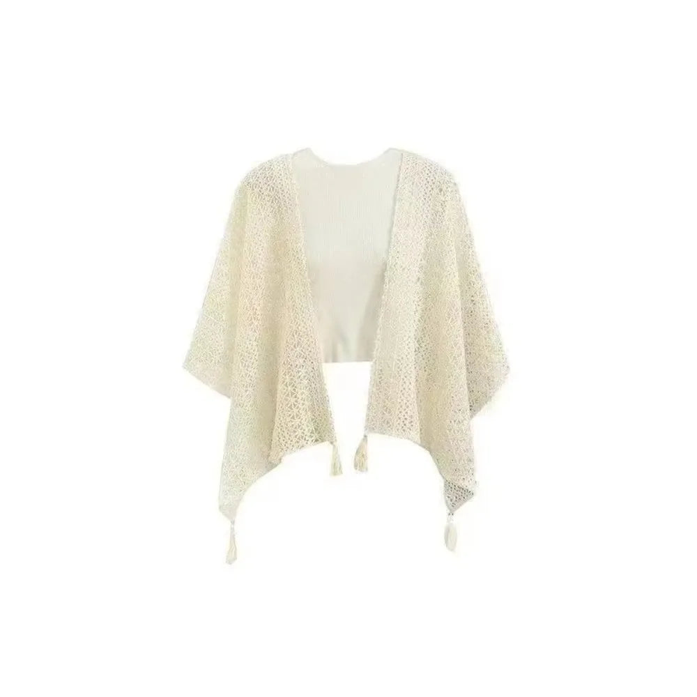 Bohemian Crochet Tassel Shawl – Women's Beach Cover-Up