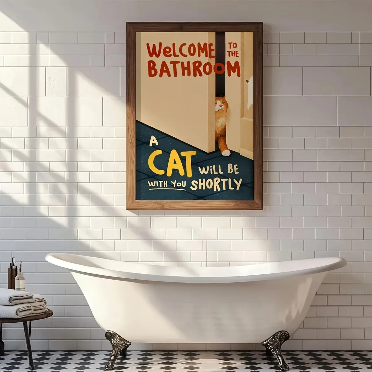 "The Cat Will Be Here Soon" Funny Cat Canvas Wall Art