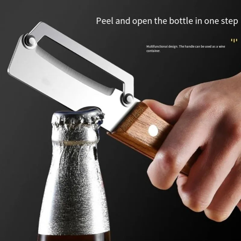 Multi-Function Vegetable Peeler – Wooden Handle & Bottle Opener