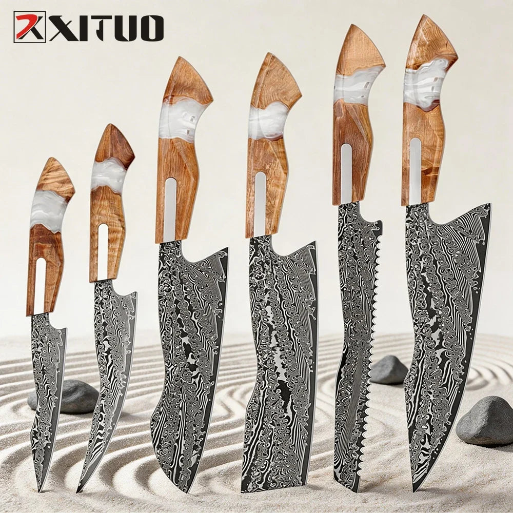 XITUO Damascus Steel Kitchen Knife Set 1–6 PCS | Japanese Chef