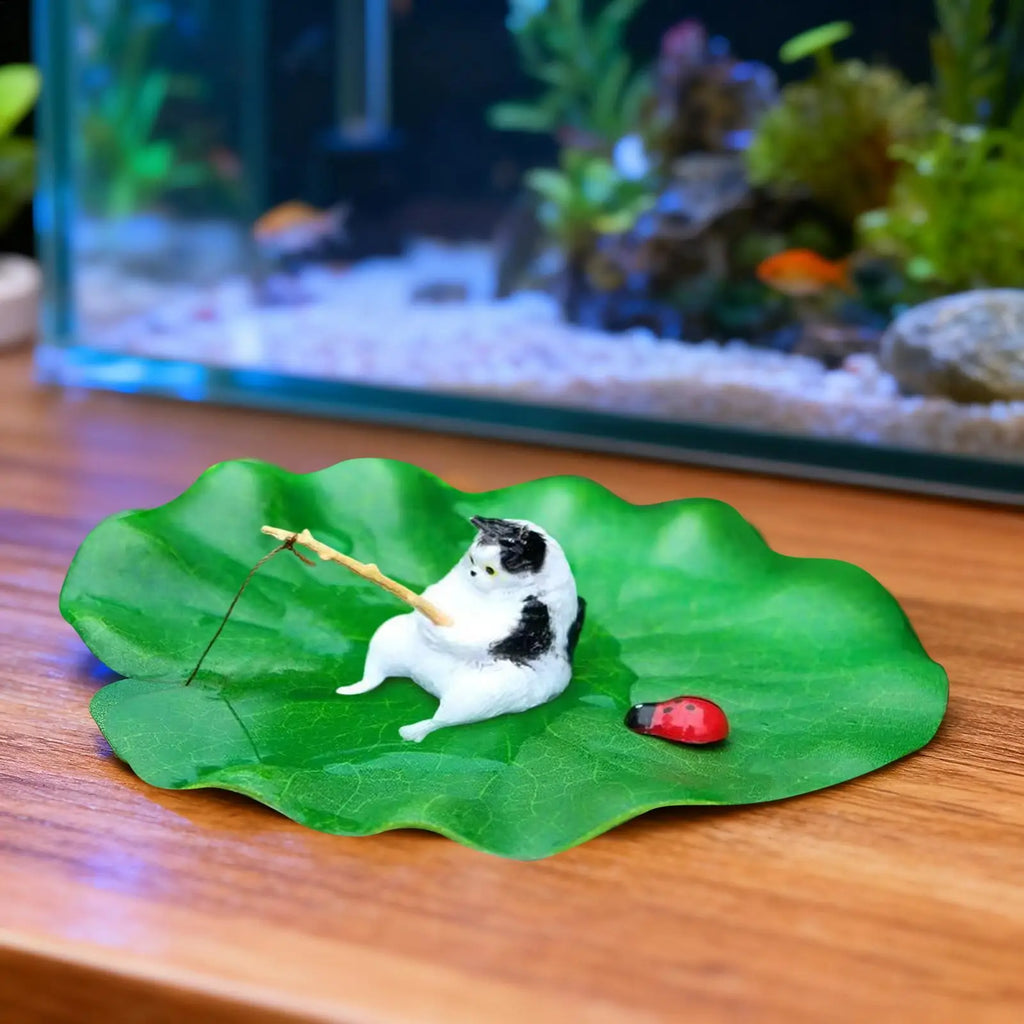 Floating Cat Fishing Aquarium Ornament – Resin Betta Tank Decor