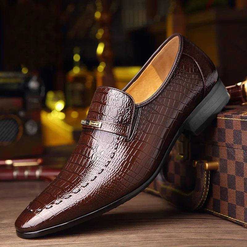 YBQJOO Men's PU Leather Slip-On Oxford Dress Shoes