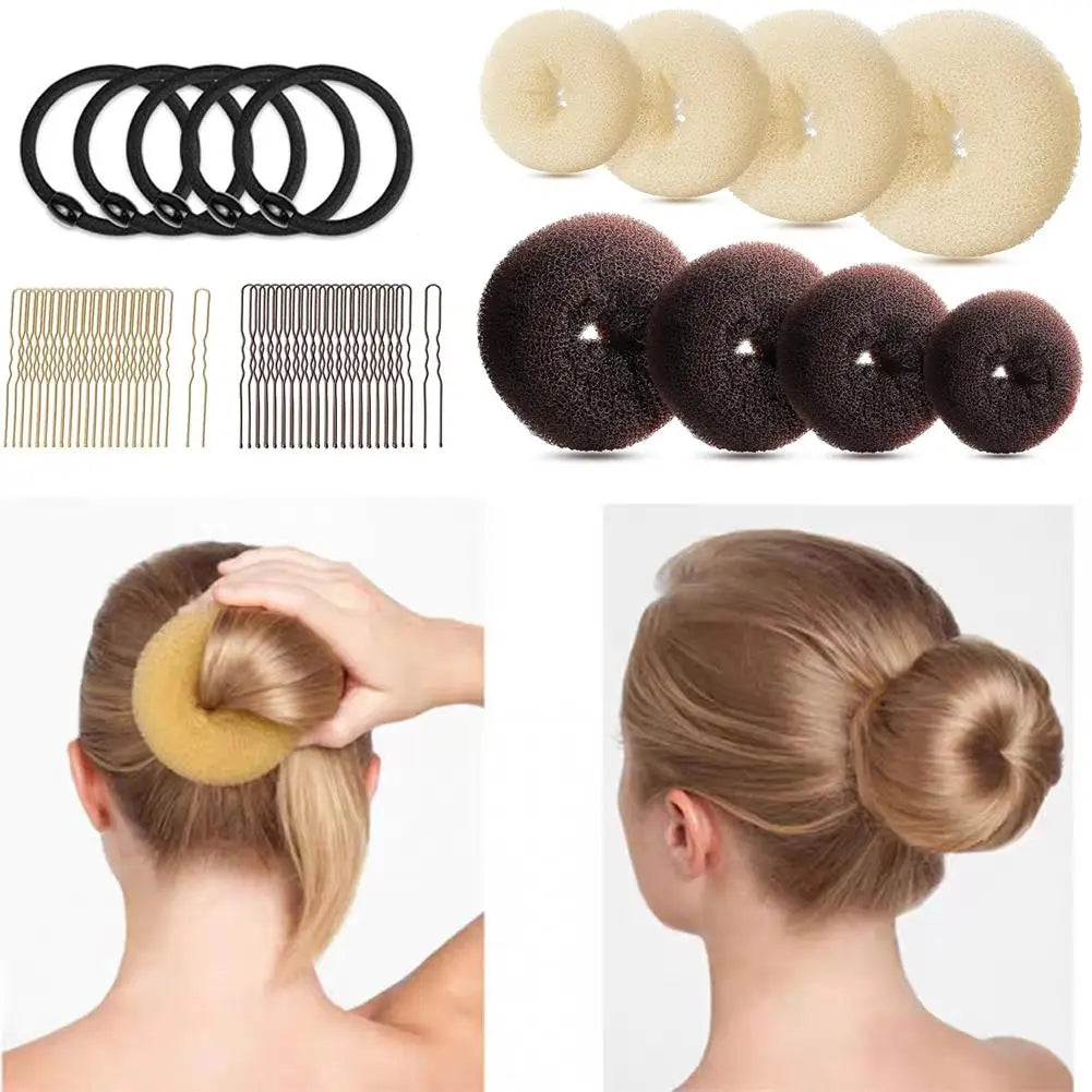 Donut Hair Bun Maker Set – Shapers, Elastic Bands & Pins