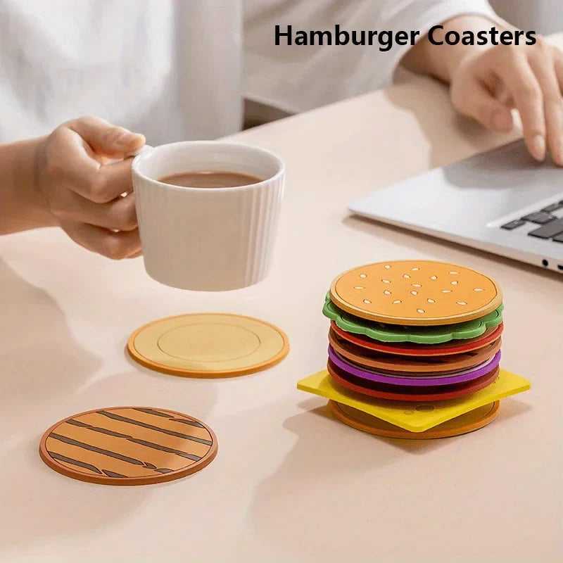 8pc Burger Shape Coaster Set – Fun Novelty Cup Mats for Home