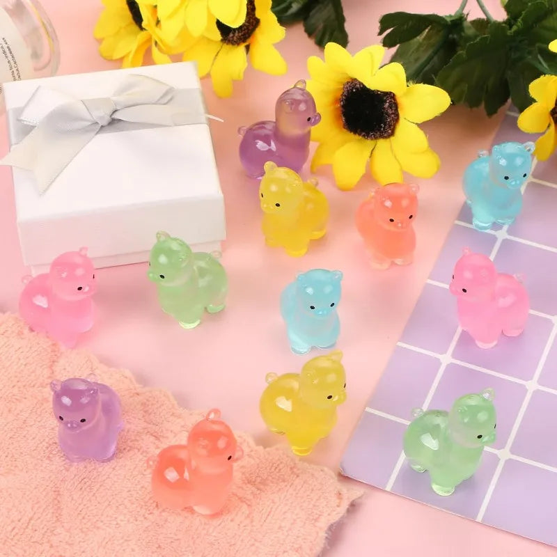 18-Piece Glow in the Dark Alpaca Resin Mini Figurines Set