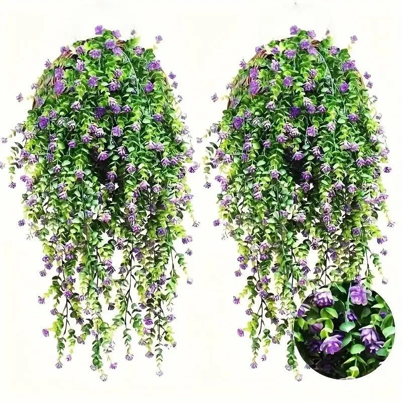 Artificial Plant Hanging Flowers Eucalyptus Leaves Wall Home Garden