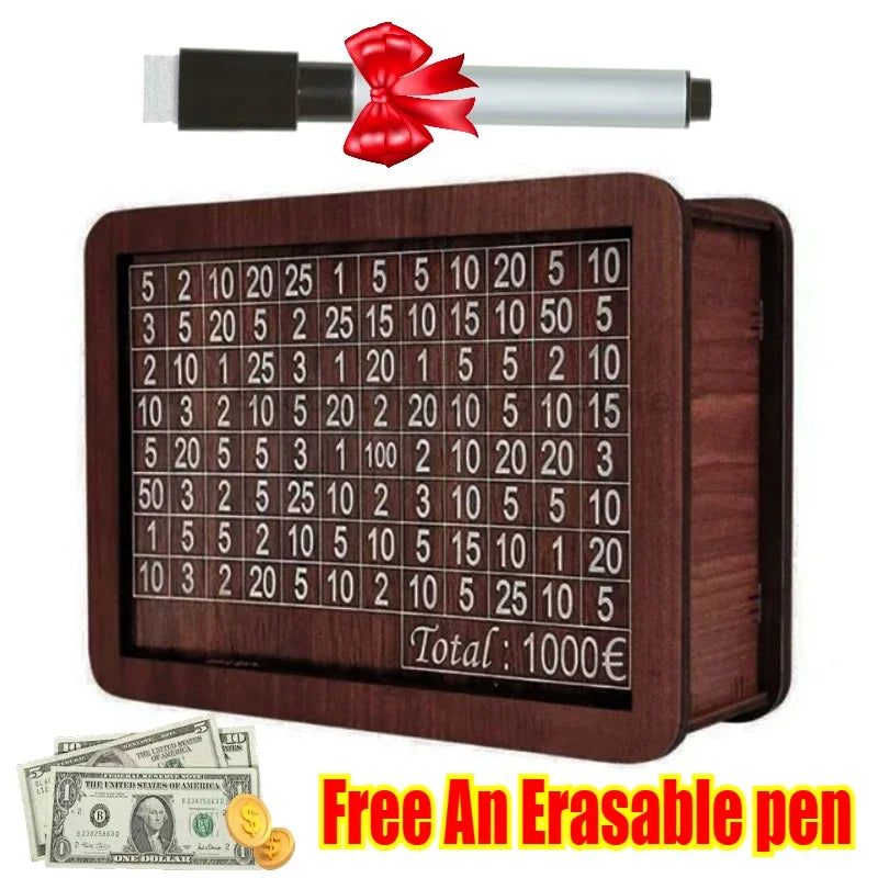 Wooden 10,000 Savings Challenge Piggy Bank Cash Box