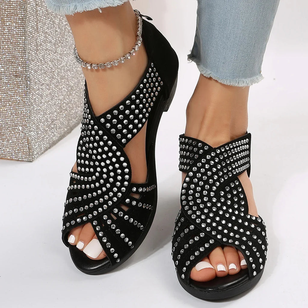 Women's Rhinestone Crystal Dance Sandals | Open Toe Square Heel