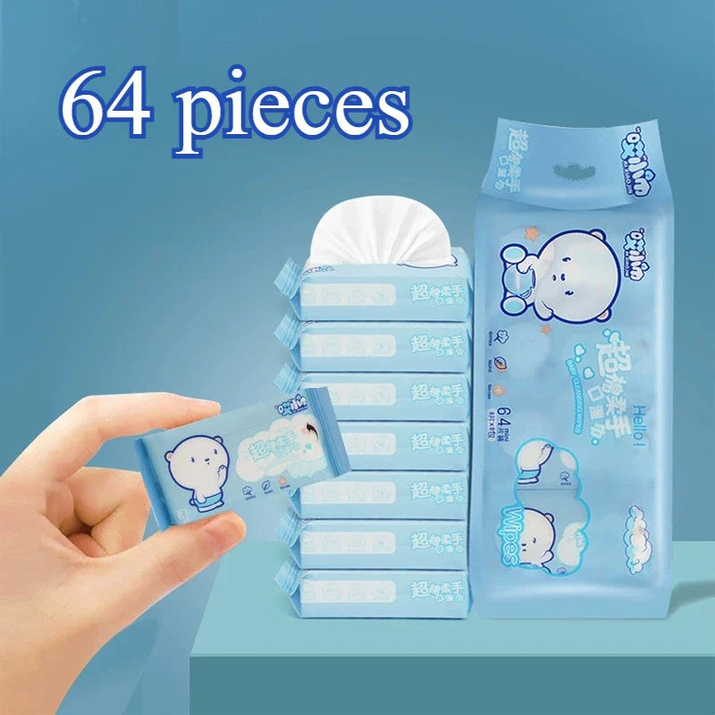 64pcs Mini Disposable Travel Wipes – Hand & Mouth Cleaning