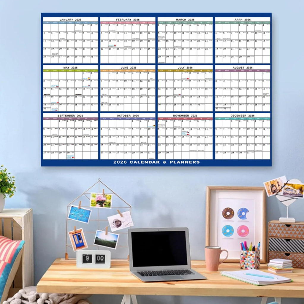 2026 Laminated Erasable Wall Calendar | Double-Sided Foldable