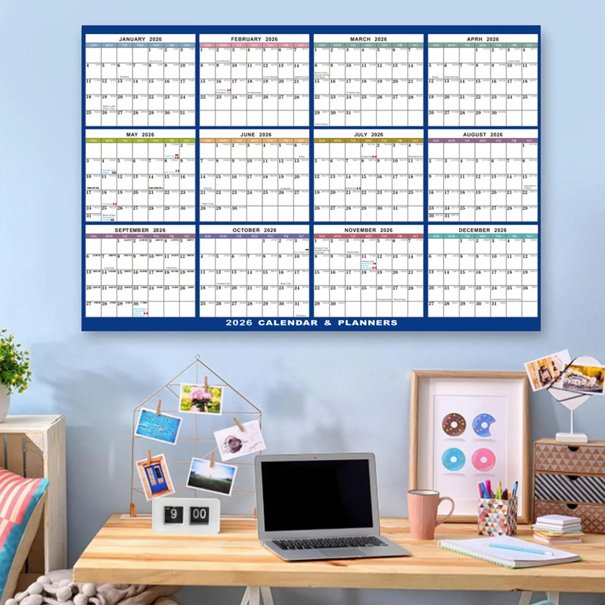 2026 Laminated Erasable Wall Calendar | Double-Sided Foldable