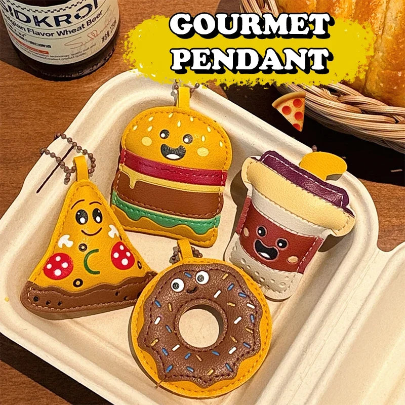 Cute Food Doll PU Leather Keychain Bag Charm Pendant