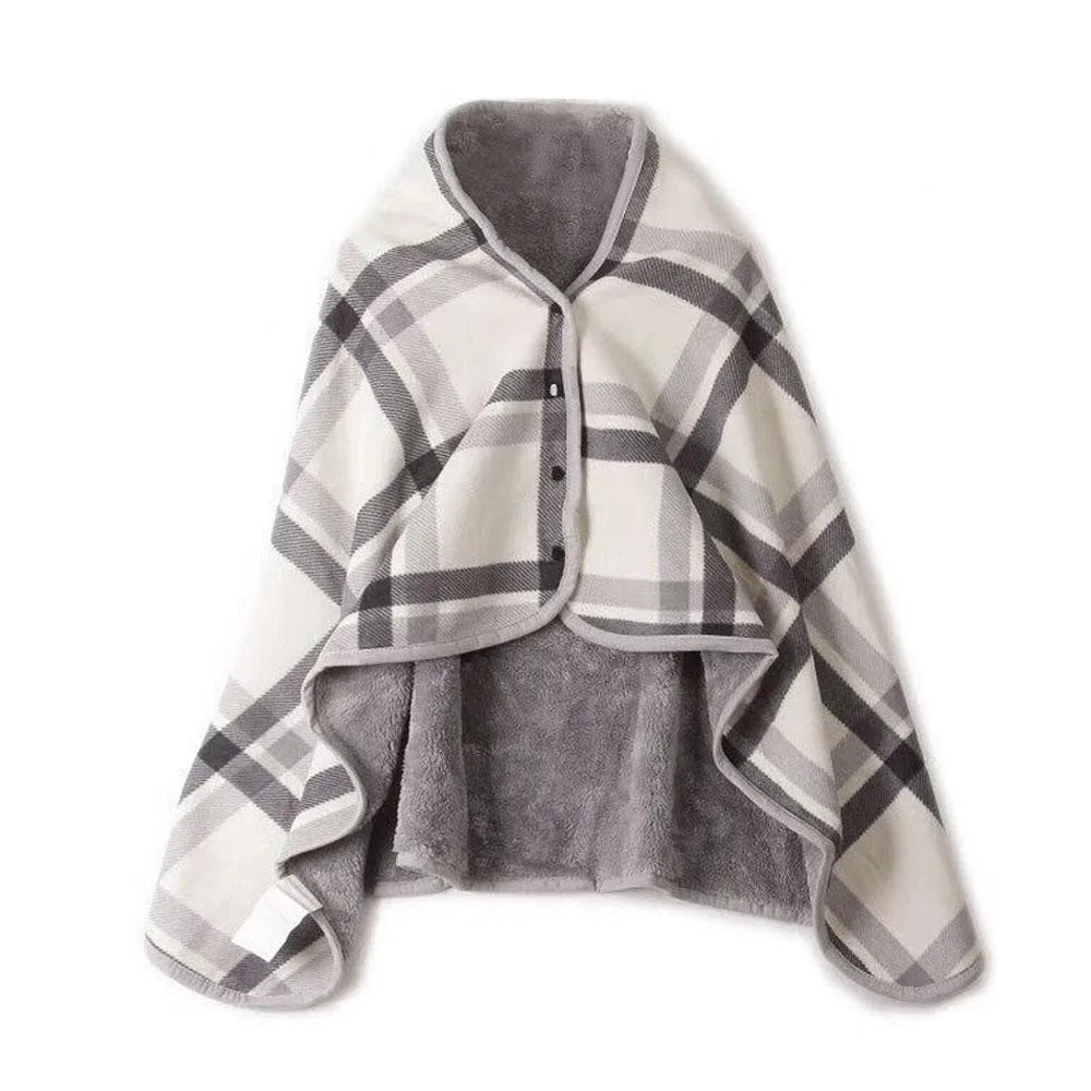 Wearable Plaid Fleece Throw Blanket with Button | Shawl Wrap