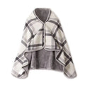 Wearable Plaid Fleece Throw Blanket with Button | Shawl Wrap