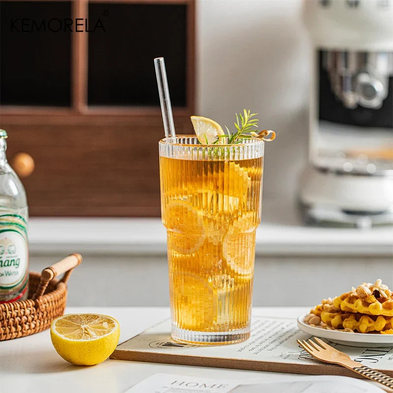 KEMORELA Ribbed Glass Tumblers 590ml | Set of 2 or 4