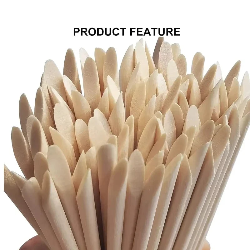 2026 50 Nail Art Pusher Orange Wood Sticks Cuticle Remover
