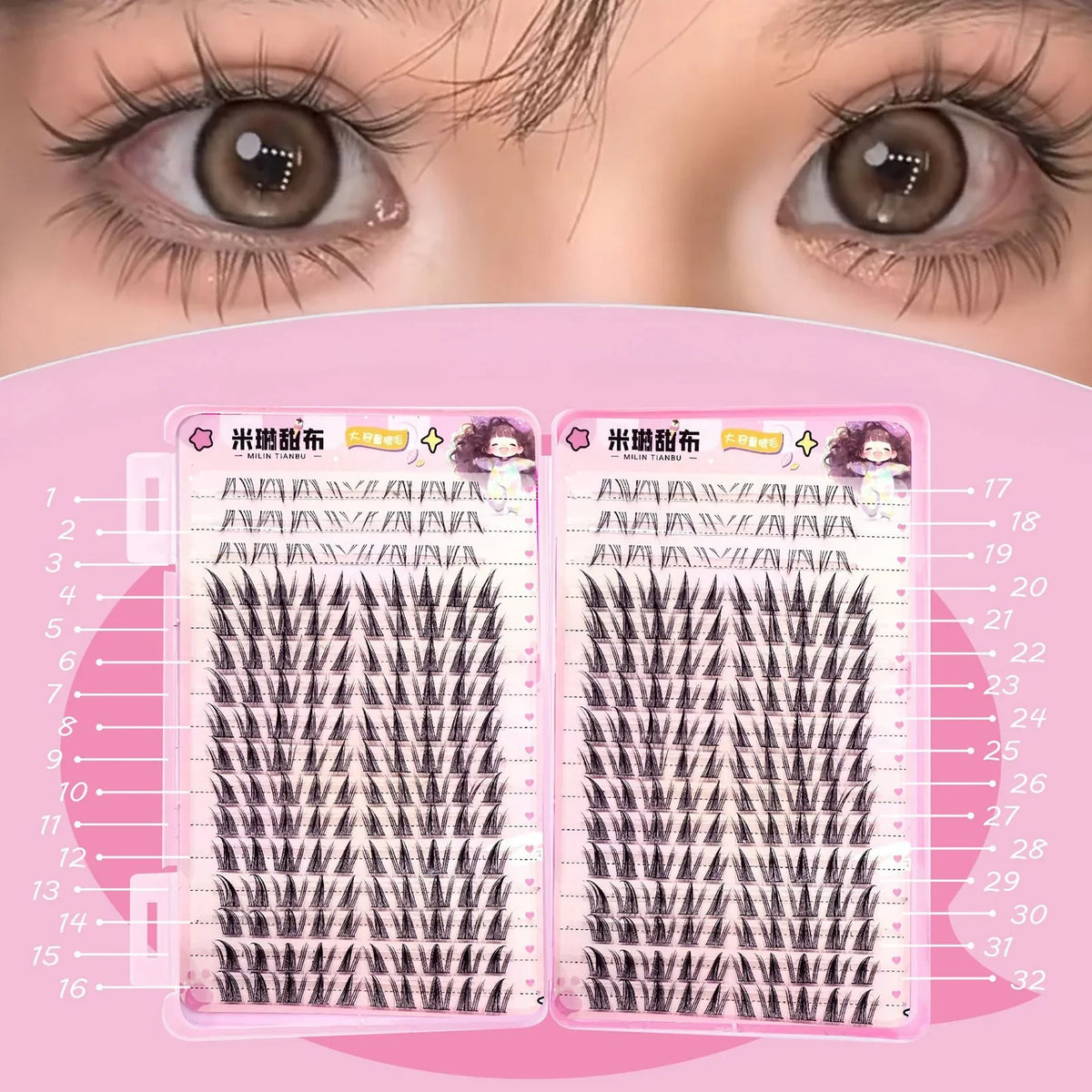32-Row Fluffy Fairy Cluster False Lashes | Anime Cosplay Eye Makeup