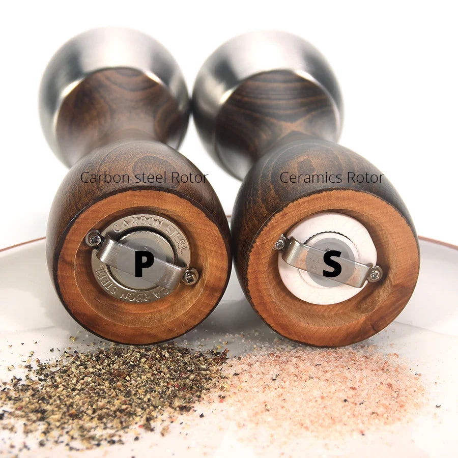 Premium Beech Pepper Mill Salt Grinder Precision Carbon Steel Rotor