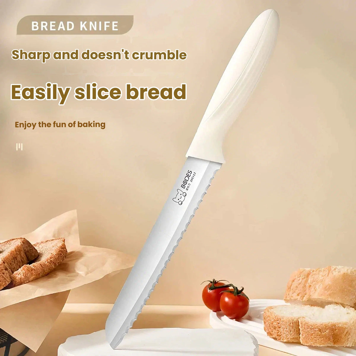 Serrated Bread Knife – Stainless Steel Baguette & Toast Slicer