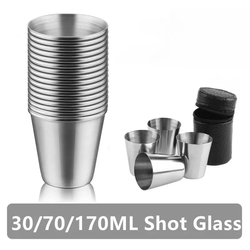 Stainless Steel Shot Cups Set of 4 – 170ml with Leather Bag