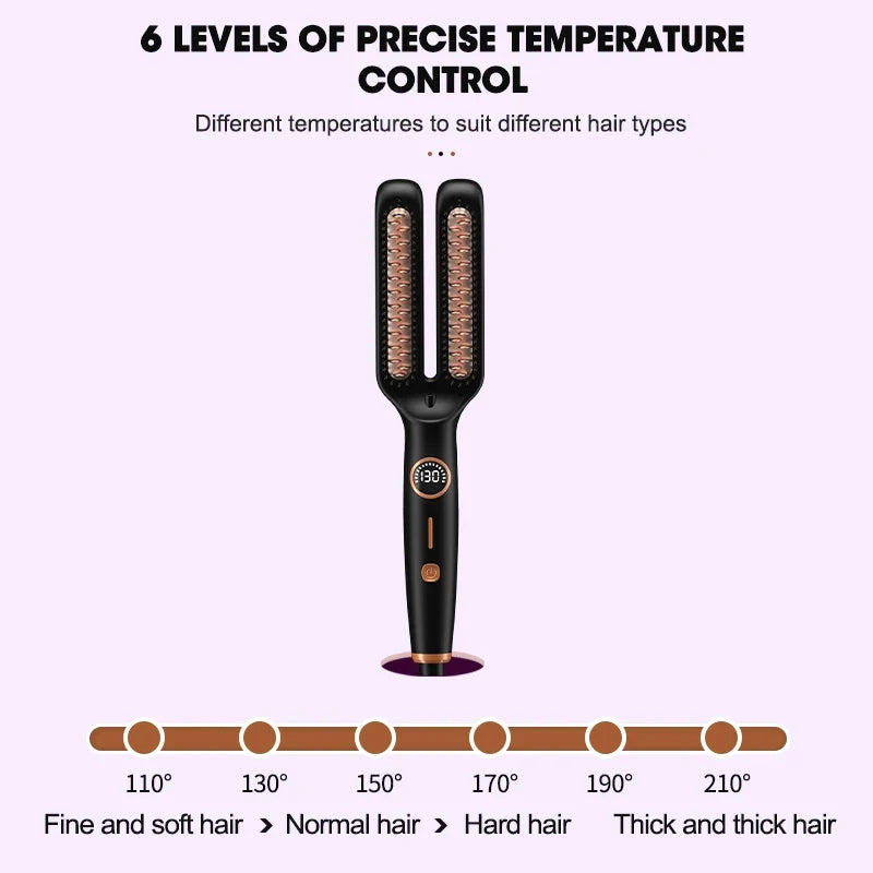 2-in-1 Ceramic Hair Straightener Brush & Curling Iron