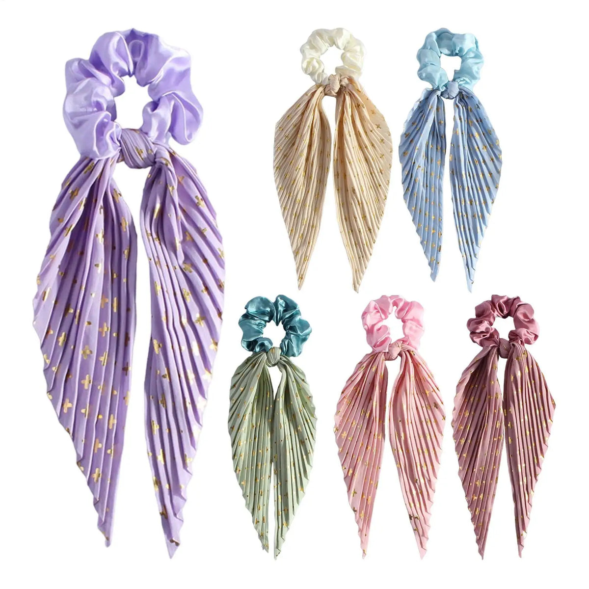 Satin Ribbon Bow Scrunchie – Flower Print Hair Tie for Women