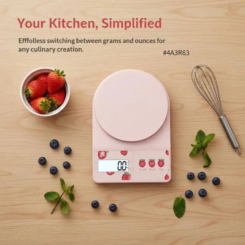 Strawberry Digital Kitchen Scale | 0.1g Precision for Baking