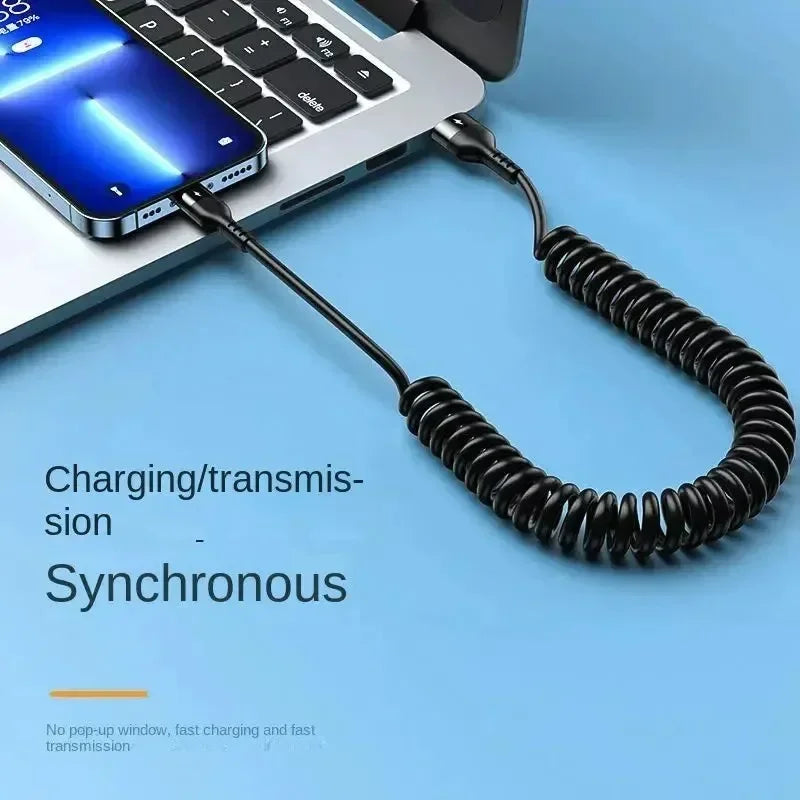 66W 5A Retractable USB-C Fast Charging Spring Car Cable