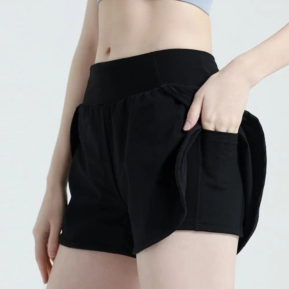 Women's 2-in-1 Yoga Shorts – Anti-Glare, Side Pockets, Breathable