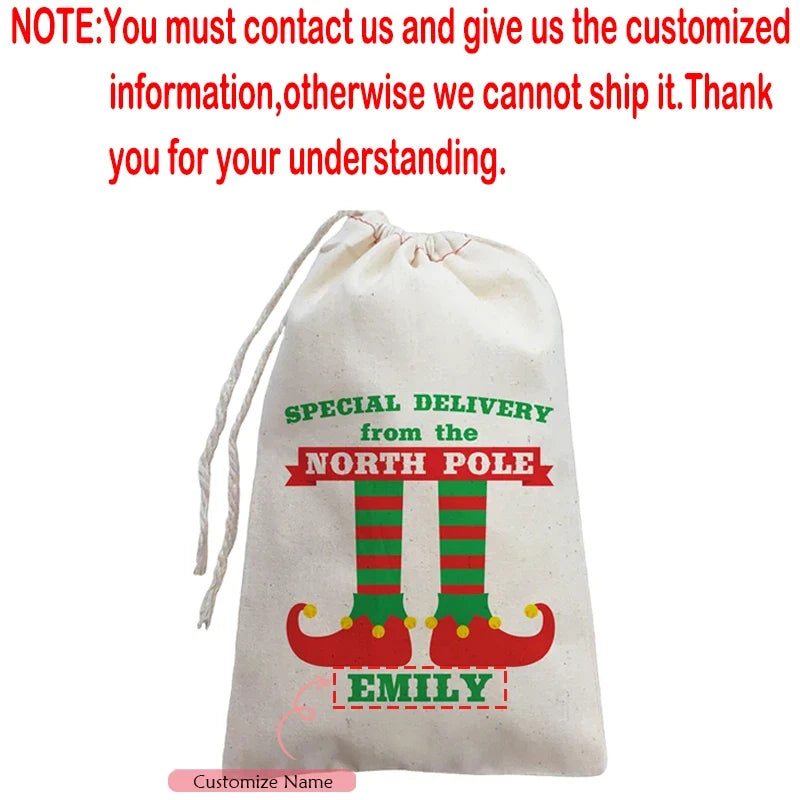 3-Pack Personalized Christmas Elf Drawstring Gift Bags | Custom Name