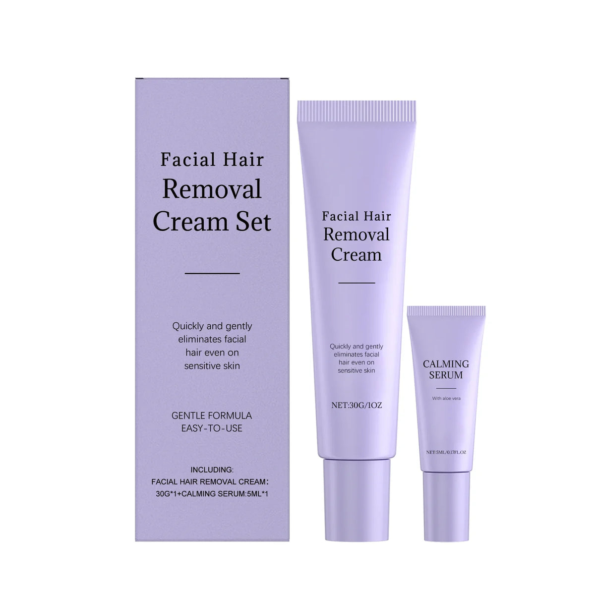 Painless Facial Hair Removal Cream & Calming Serum Kit