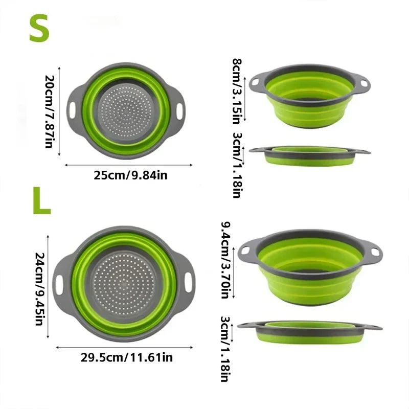 Collapsible Silicone Drain Basket – Foldable Fruit & Veggie Strainer