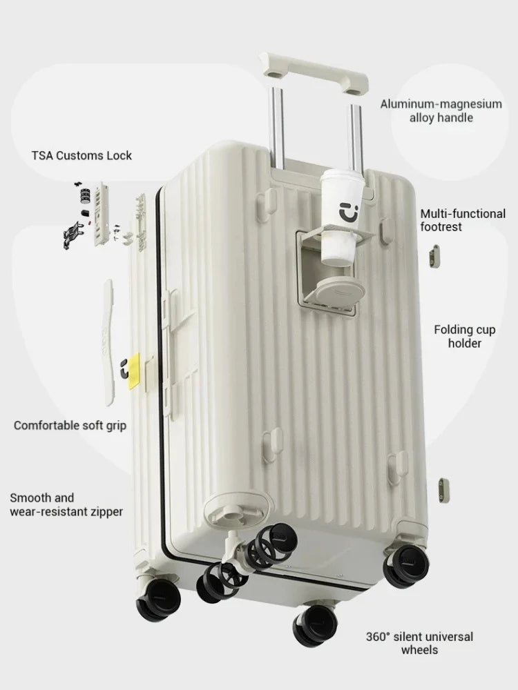 Aluminum Frame Hardshell Suitcase with Cup Holder 22/26/28 in