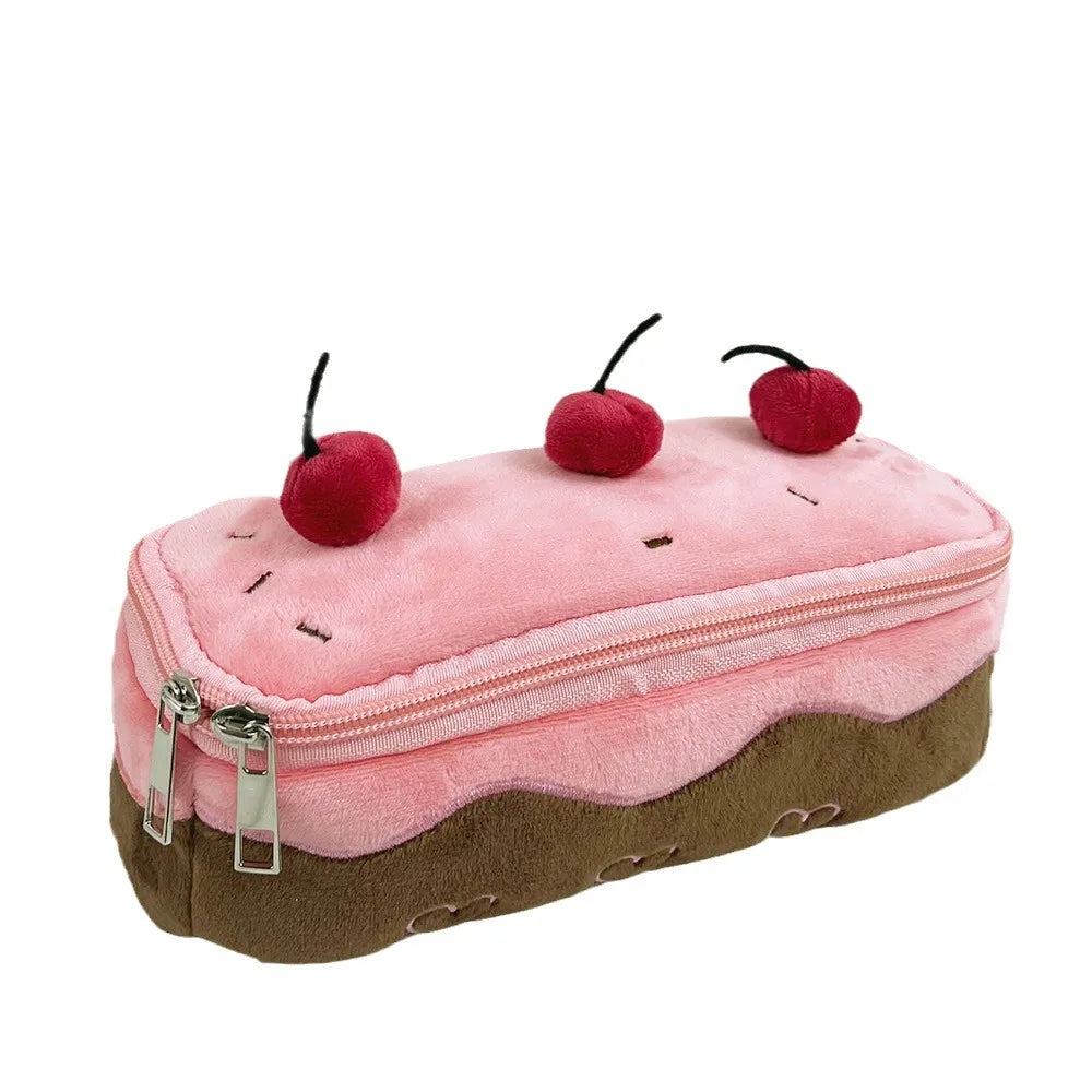 Sweet Plush Cherry Cake Shaped Storage Pouch Large Capacity