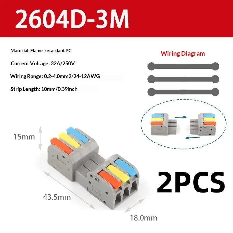 2 Universal Compact Electrical Wiring Connectors Push-in Butt