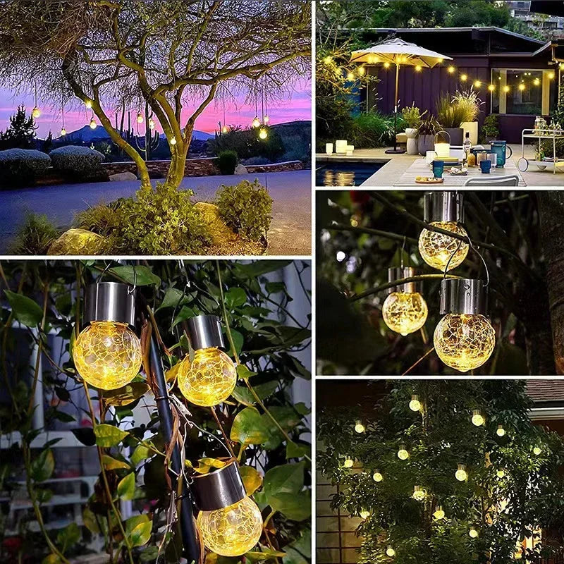 Solar Hanging Garden Lights – LED Cracked Glass Ball Lanterns