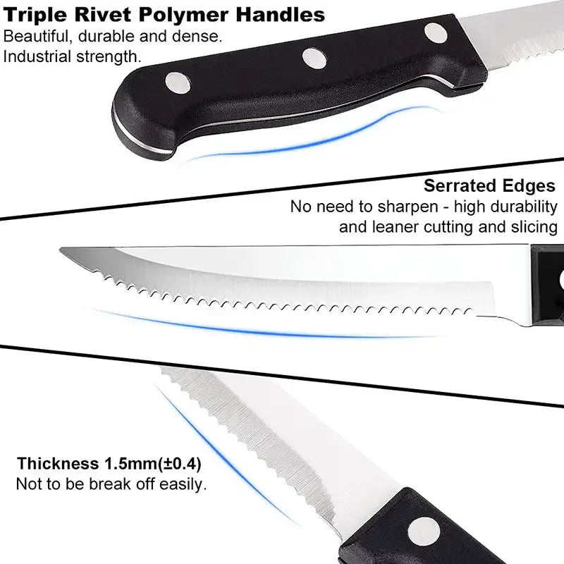 Serrated Stainless Steel Steak Knives Set – 6 or 12 Pcs