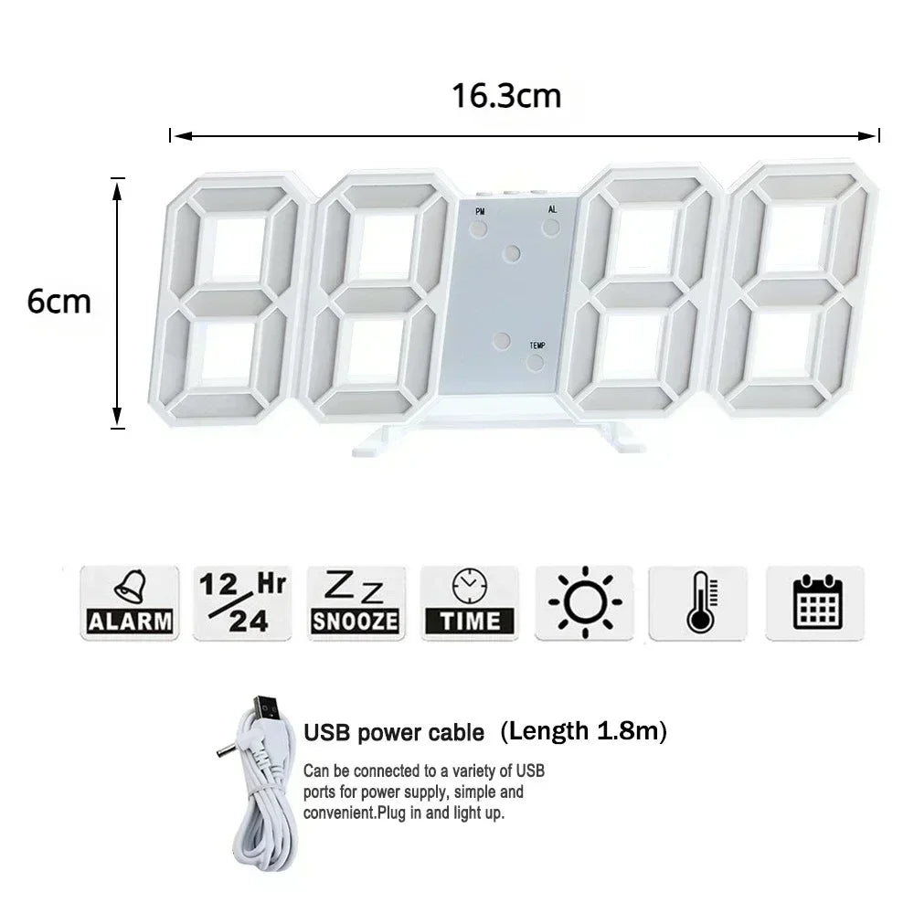 3D LED Digital Wall Clock – Adjustable Brightness & Night Mode