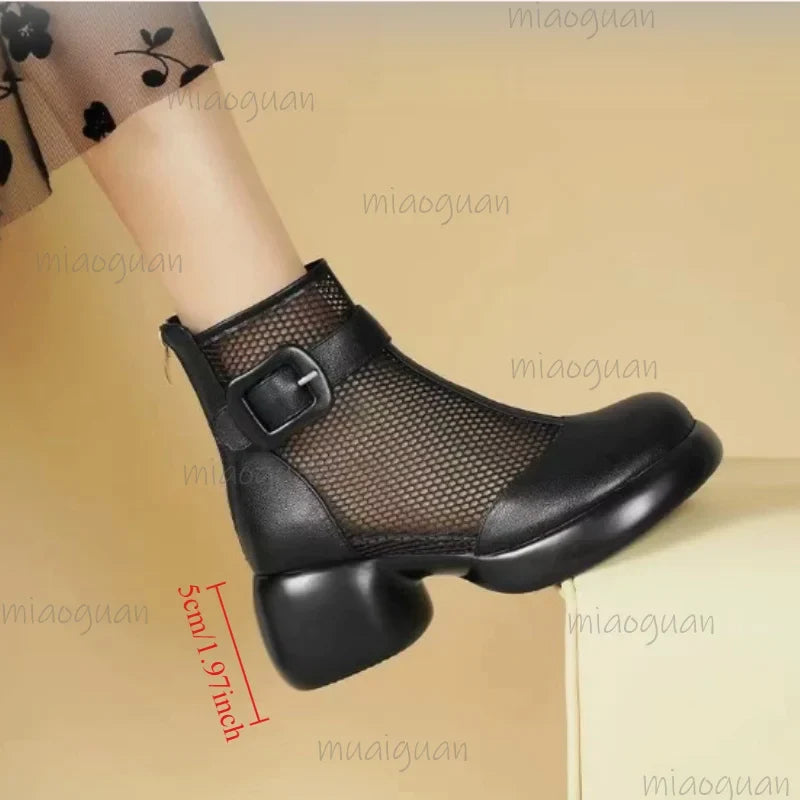 Women's Roman Gladiator Sandal Boots | Wedge Mesh Platform