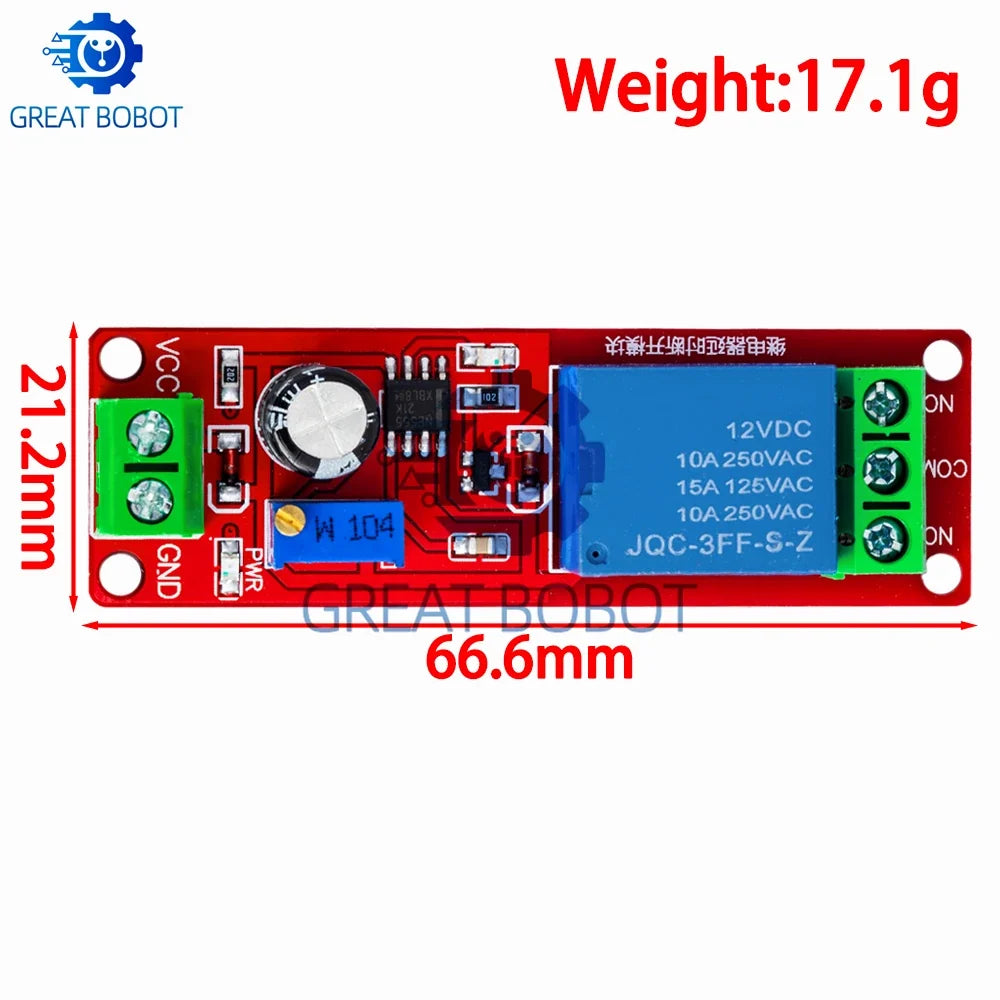 NE555 Timer Relay Module DC 5V 12V | 0–10S Adjustable Delay