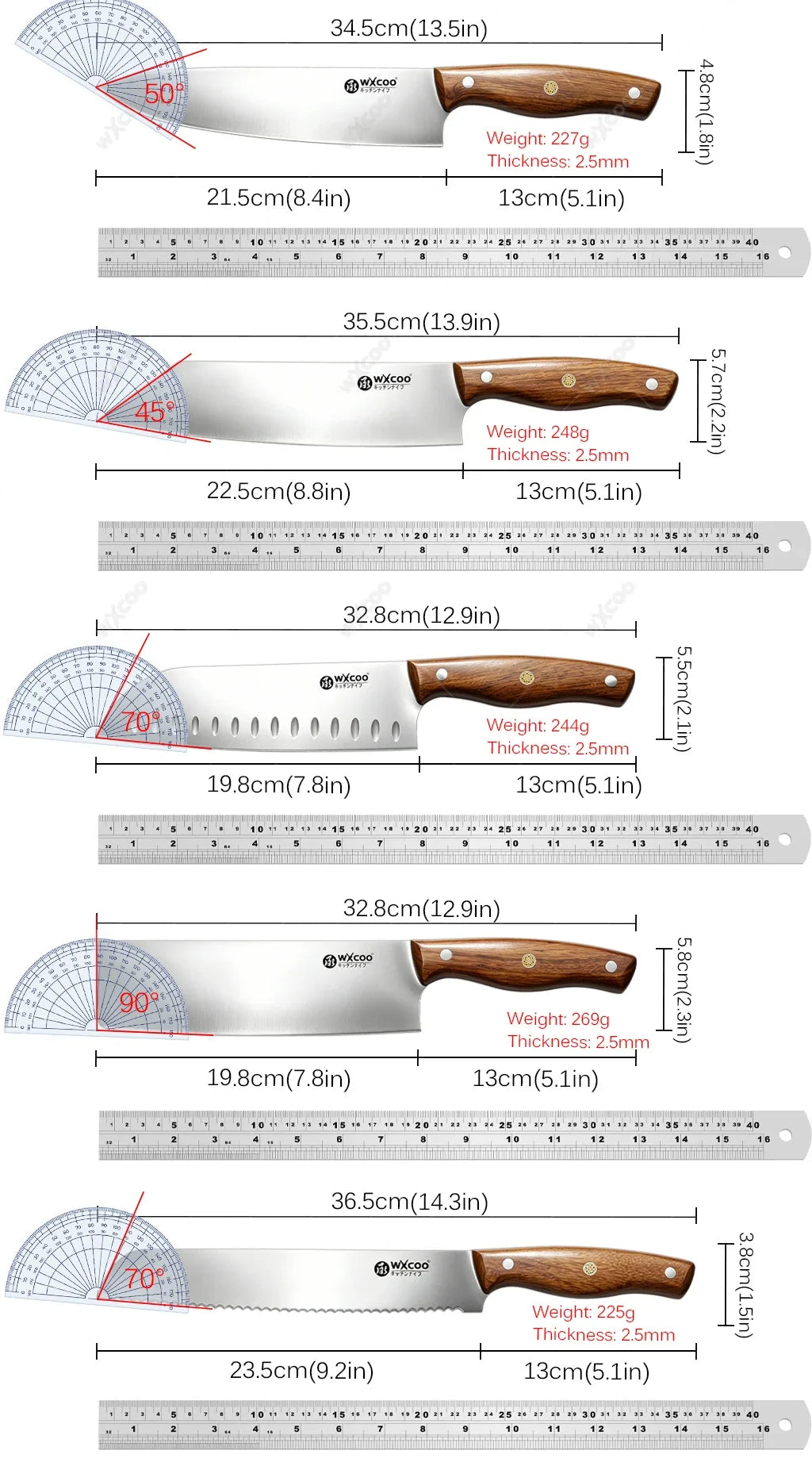WXCOO Japanese Santoku Knife Set – 5-Piece Stainless Steel