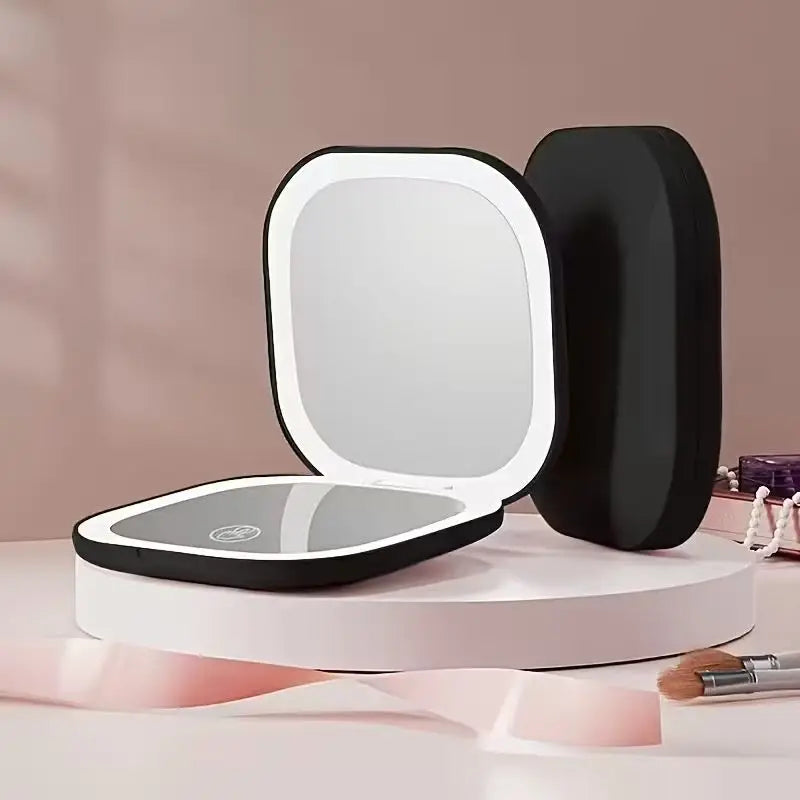 LED Makeup Mirror – 5X Magnifying, Foldable, USB Powered