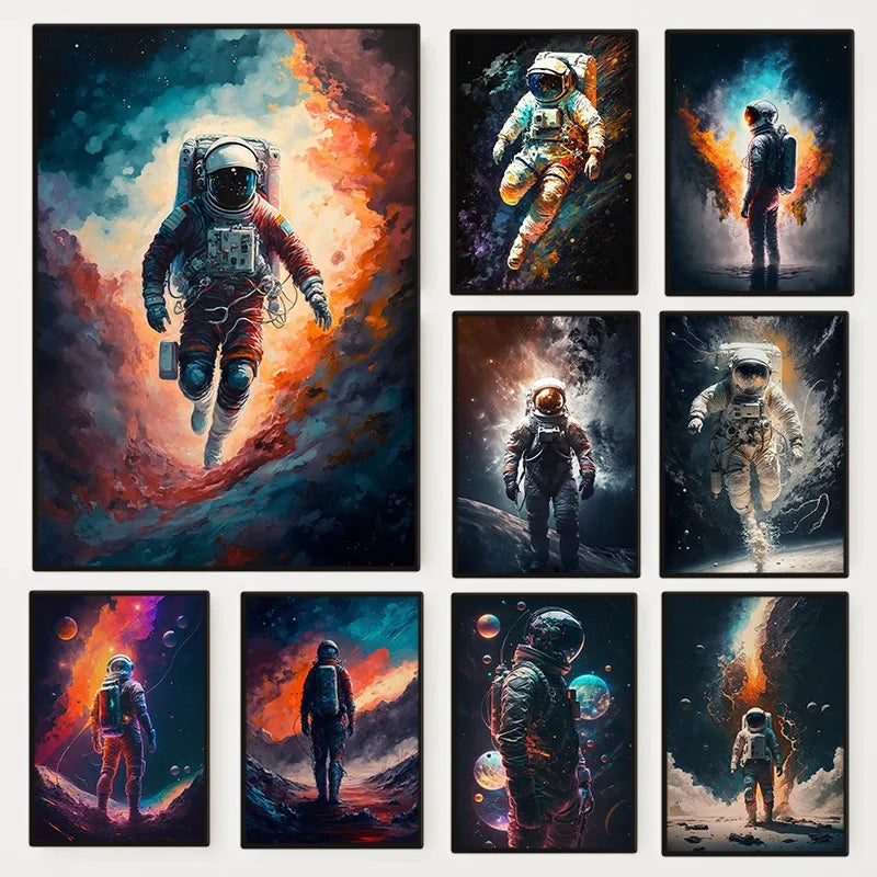 Astronaut Canvas Wall Art | Modern Sci-Fi Space Poster Print
