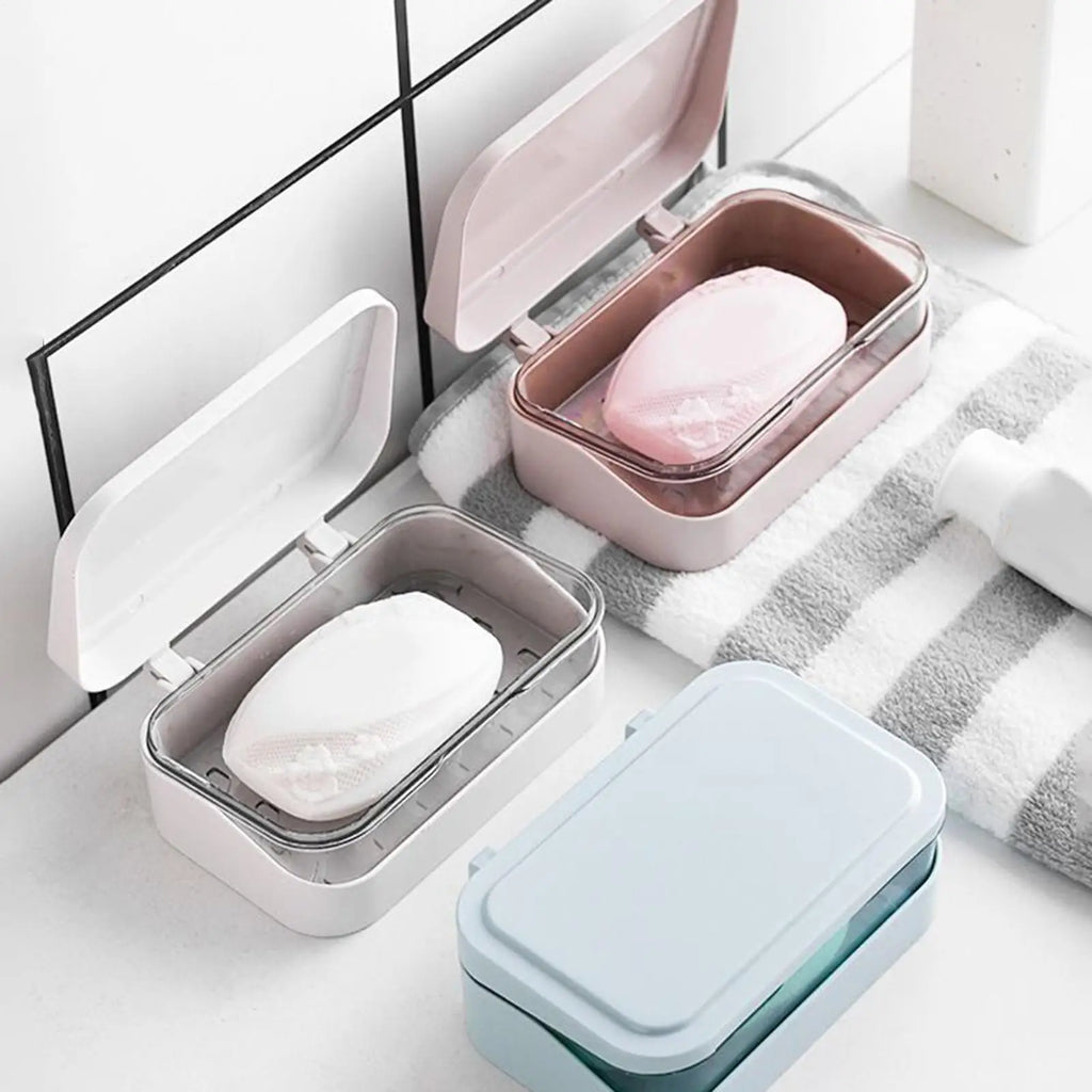 Double Layer Soap Dish with Lid – Dustproof Travel Soap Case