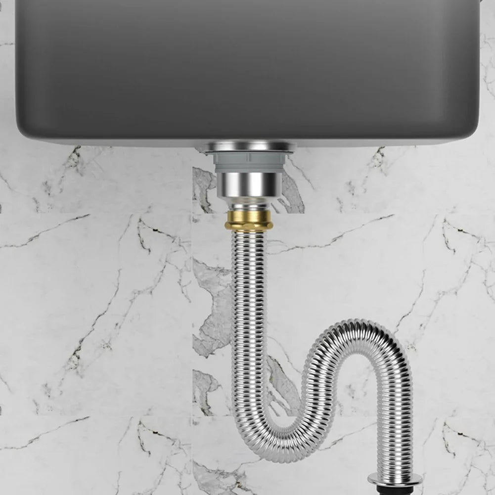 80 Stainless Steel Sink Siphon Waste Drain Flexible Pipe Hose Kitchen